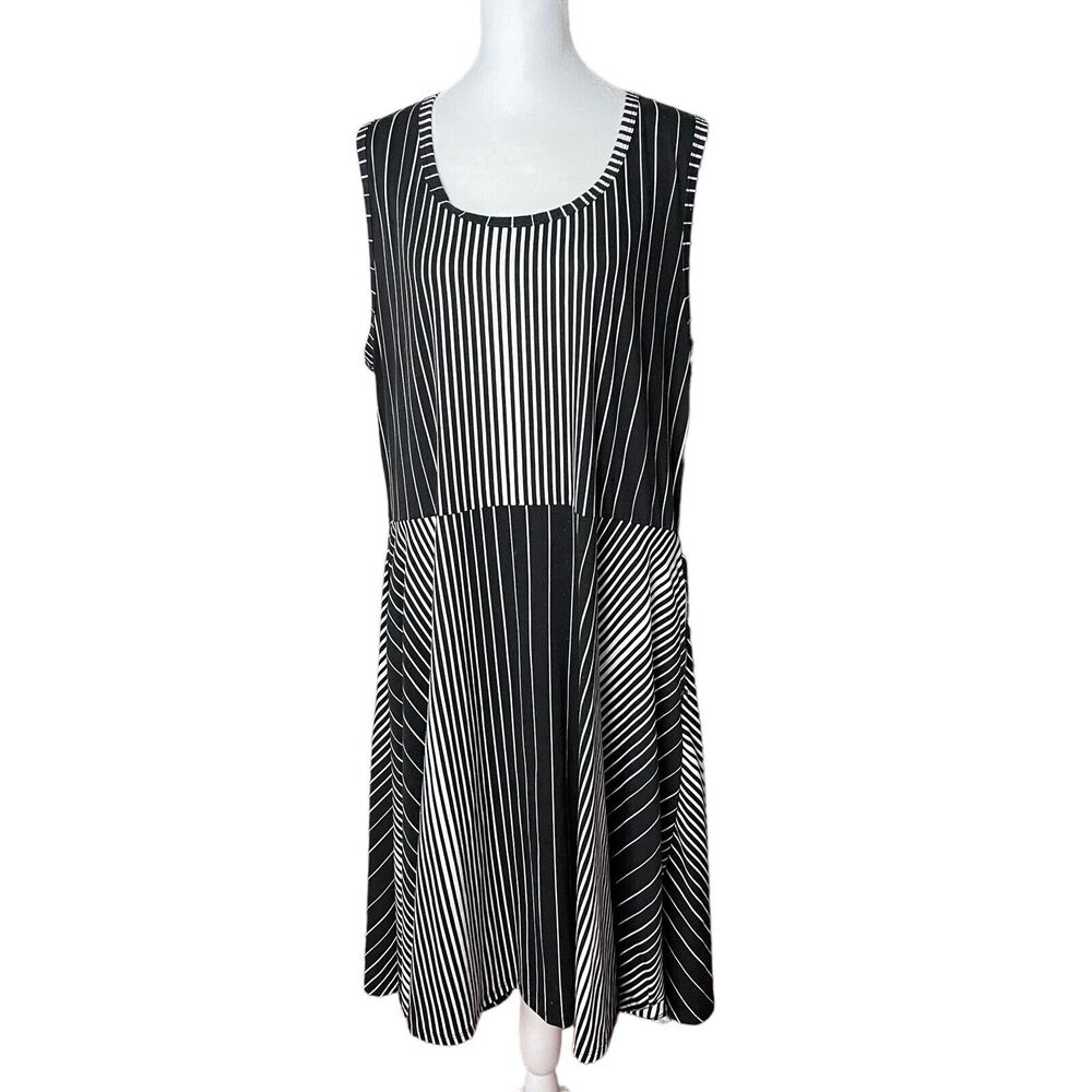 Lularoe Womens Plus 3XL A-line Dress Sleeveless Fit & Flare Black White Striped